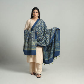 Hand Block Printed Mul Cotton Ajrakh Dupatta