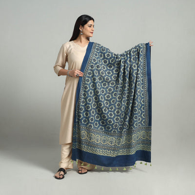 Hand Block Printed Mul Cotton Ajrakh Dupatta