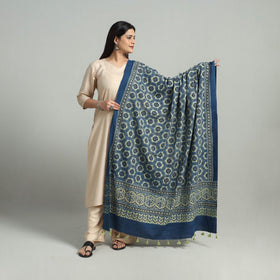 Hand Block Printed Mul Cotton Ajrakh Dupatta