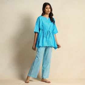  Hand Block Printed Cotton Kaftan & Pyjama Night Suit Set 