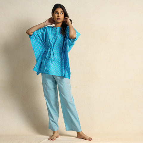  Hand Block Printed Cotton Kaftan & Pyjama Night Suit Set 
