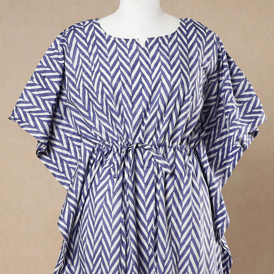 Hand Block Printed Cotton Kaftan with Tie-Up Waist 