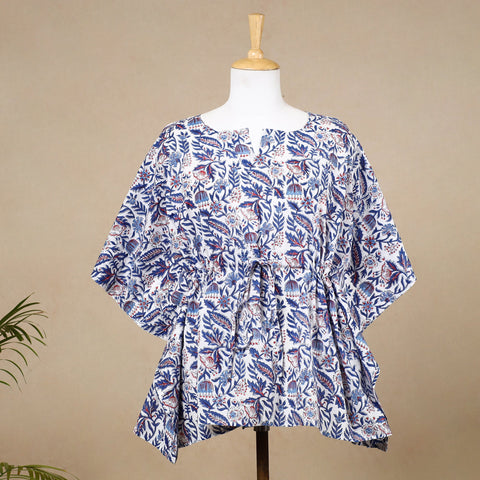  Hand Block Printed Cotton Kaftan with Tie-Up Waist 
