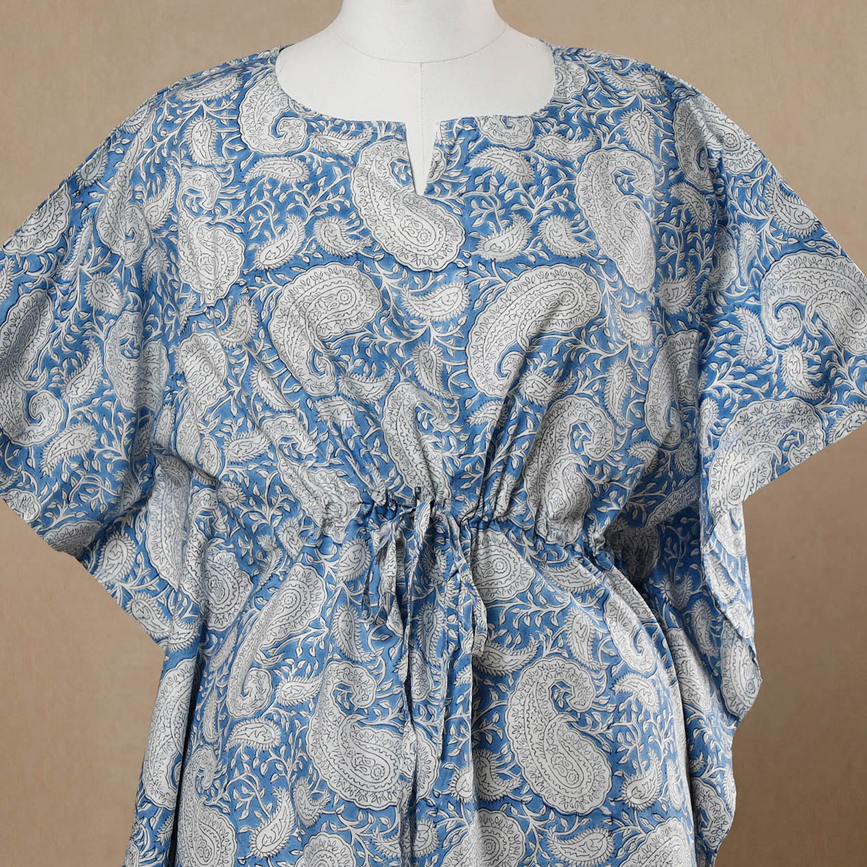 Hand Block Printed Cotton Kaftan with Tie-Up Waist 