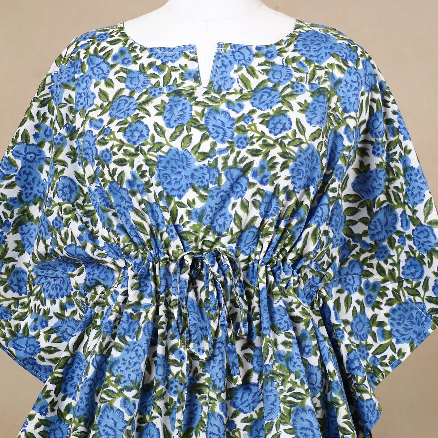  Hand Block Printed Cotton Kaftan with Tie-Up Waist 
