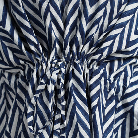  Blue Hand Printed Cotton Kaftan with Tie-Up Waist