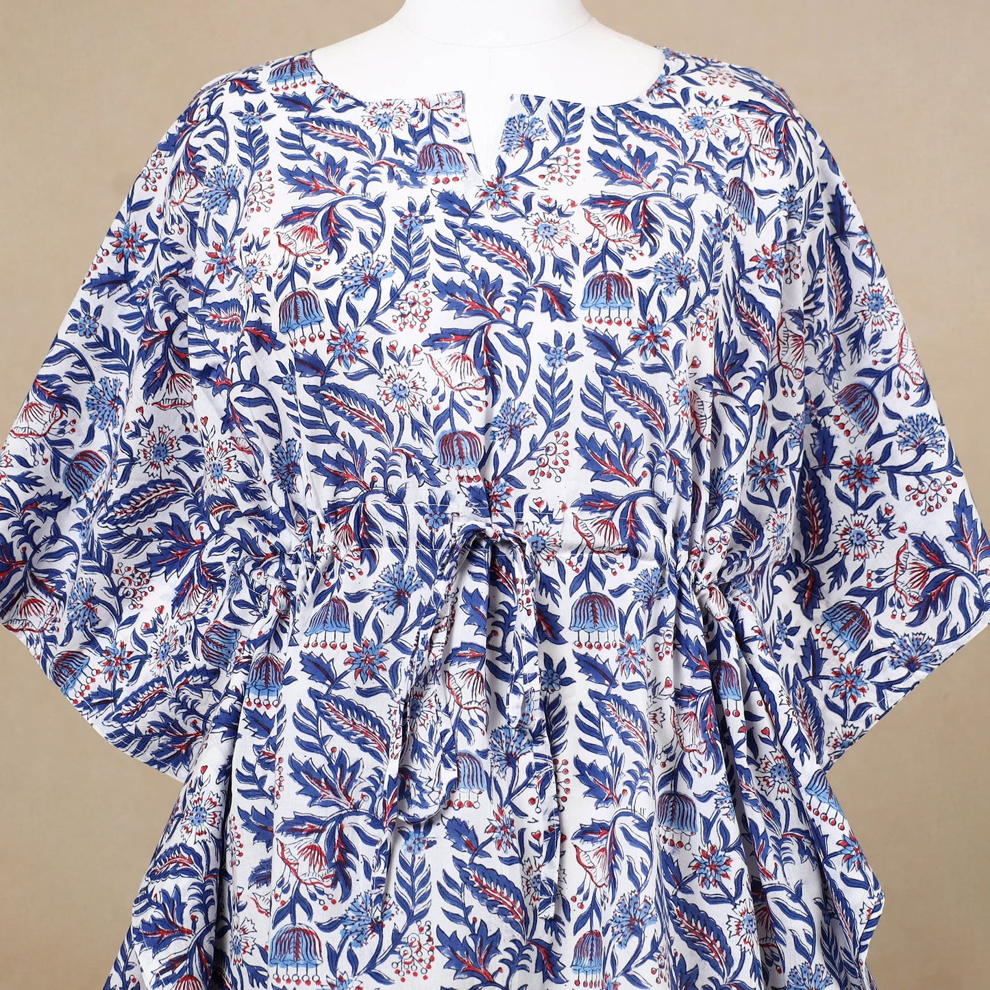  Hand Block Printed Cotton Kaftan with Tie-Up Waist 