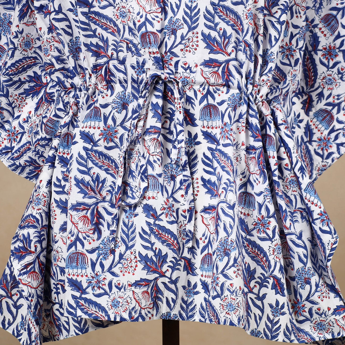  Hand Block Printed Cotton Kaftan with Tie-Up Waist 