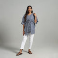  Blue Hand Printed Cotton Kaftan with Tie-Up Waist