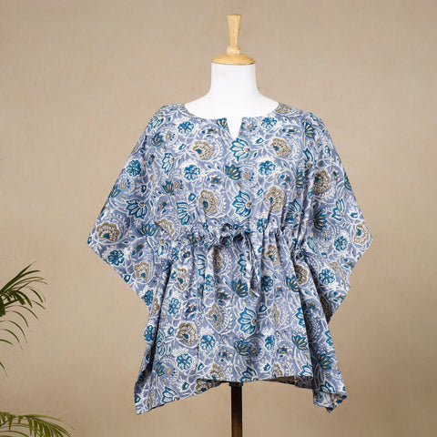  Hand Block Printed Cotton Kaftan with Tie-Up Waist 