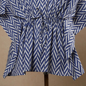 Blue - Hand Block Printed Cotton Kaftan with Tie-Up Waist (Short)