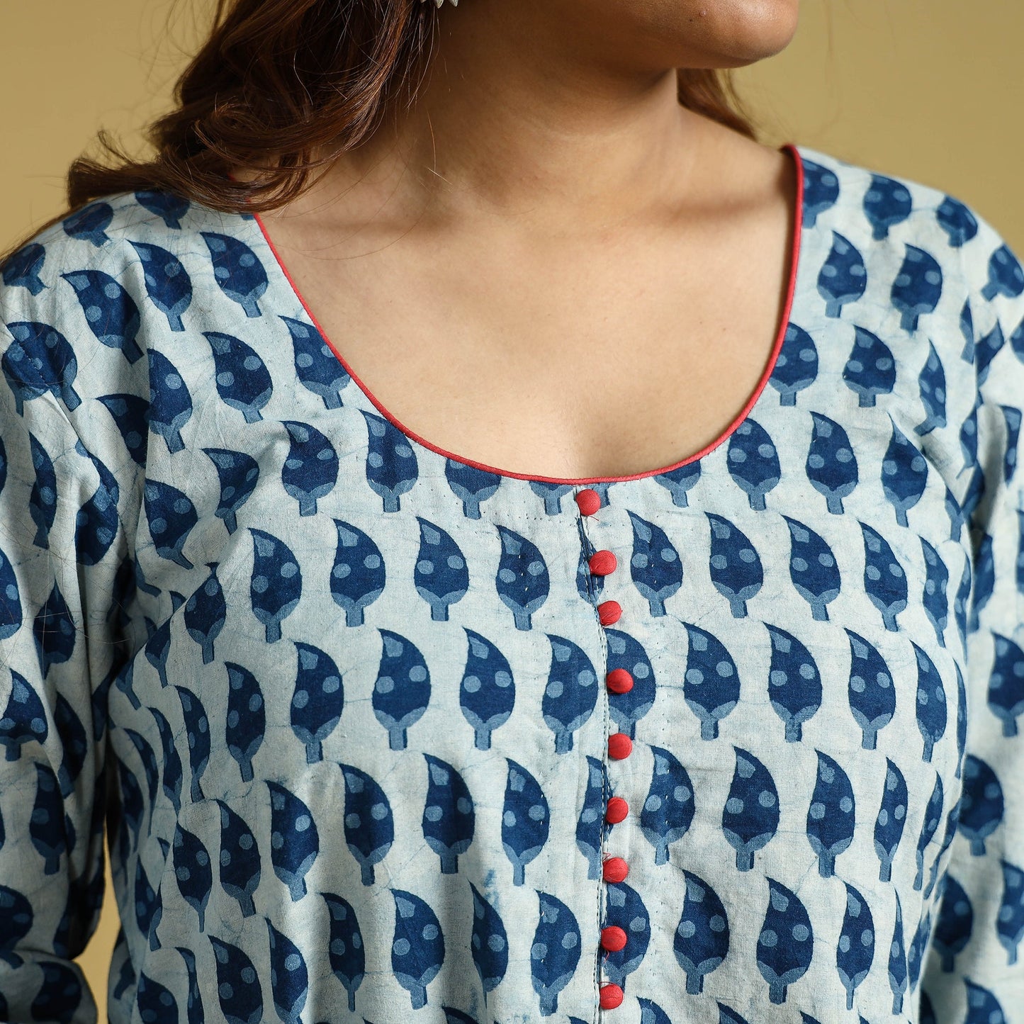  Indigo Hand Block Printed Cotton Long Kurta 