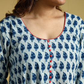  Indigo Hand Block Printed Cotton Long Kurta 