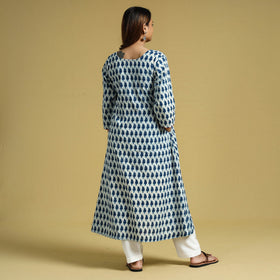  Indigo Hand Block Printed Cotton Long Kurta 