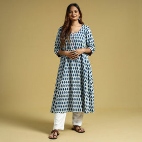  Indigo Hand Block Printed Cotton Long Kurta 