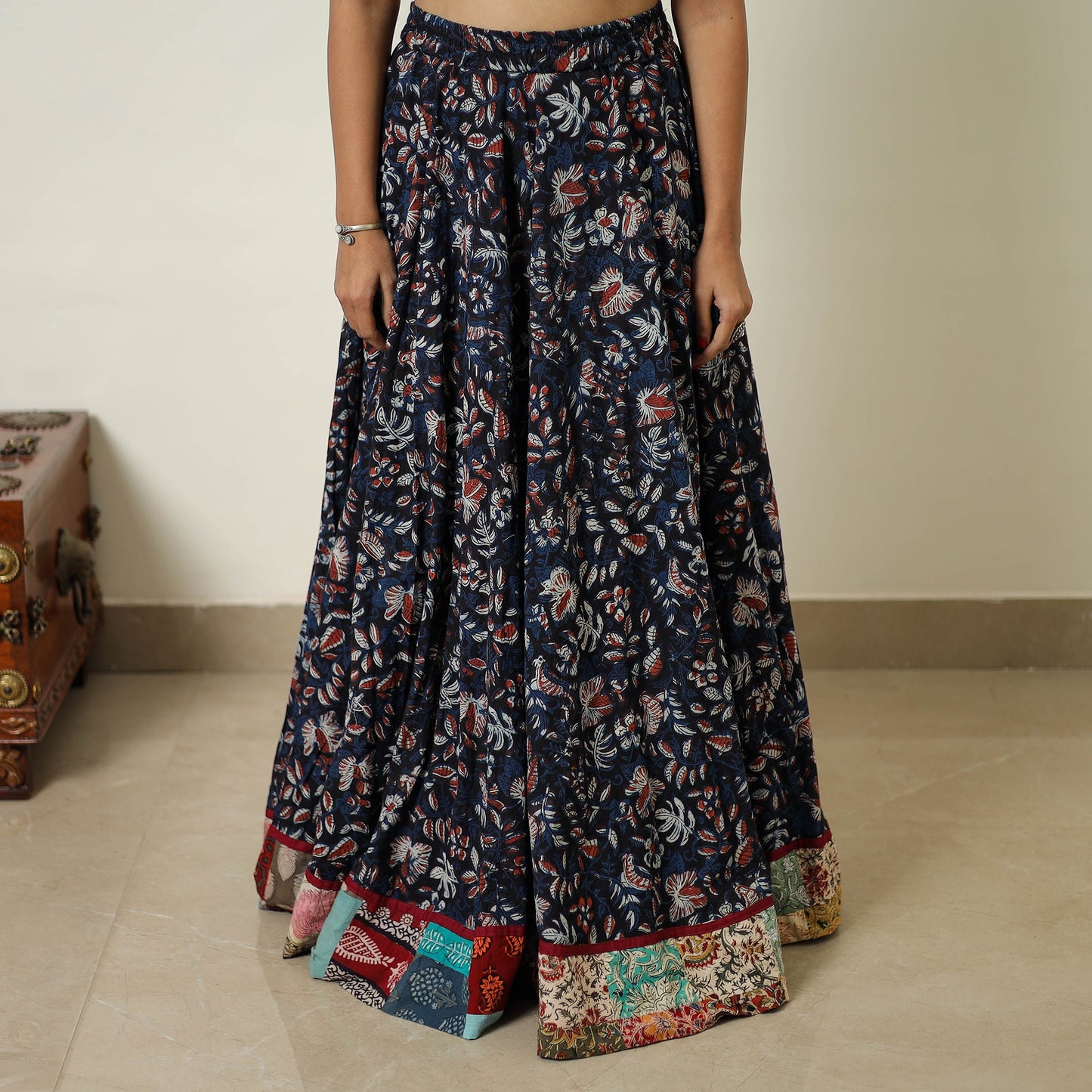  Blue Block Printed Cotton Bagru Skirt 