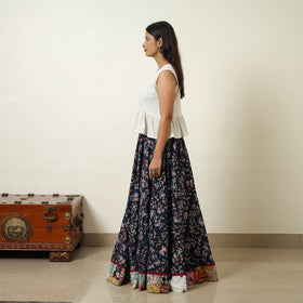  Blue Block Printed Cotton Bagru Skirt 
