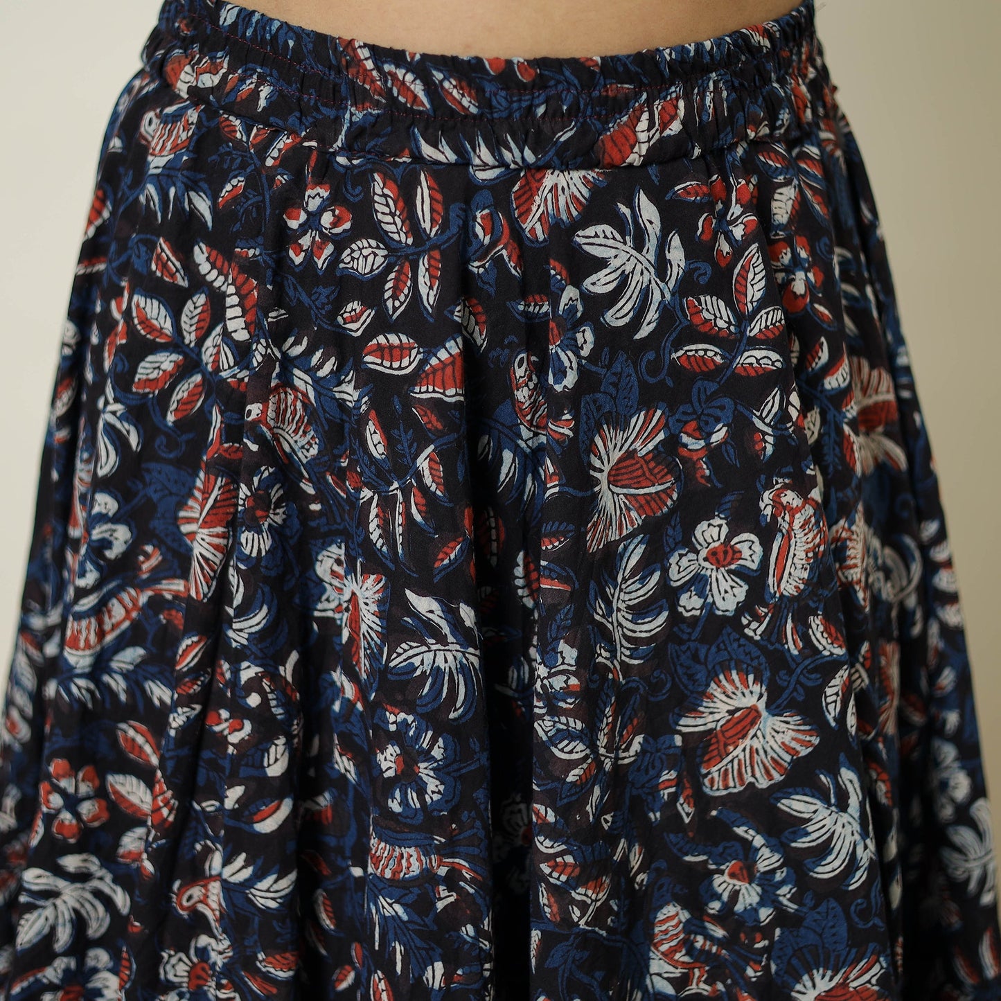  Blue Block Printed Cotton Bagru Skirt 