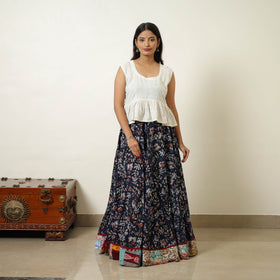  Blue Block Printed Cotton Bagru Skirt 