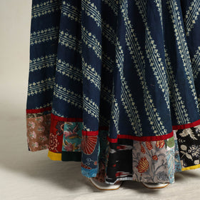 Blue - hand printed cotton long skirt 09 - handcrafted