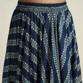 Blue - hand printed cotton long skirt 09 - handcrafted