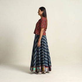 Blue - hand printed cotton long skirt 09 - handcrafted