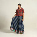 Blue - hand printed cotton long skirt 09 - handcrafted