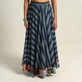Blue - hand printed cotton long skirt 09 - handcrafted