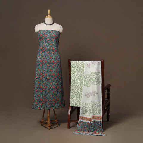 Hand sanganeri cotton 3pc unstitched dress material 11