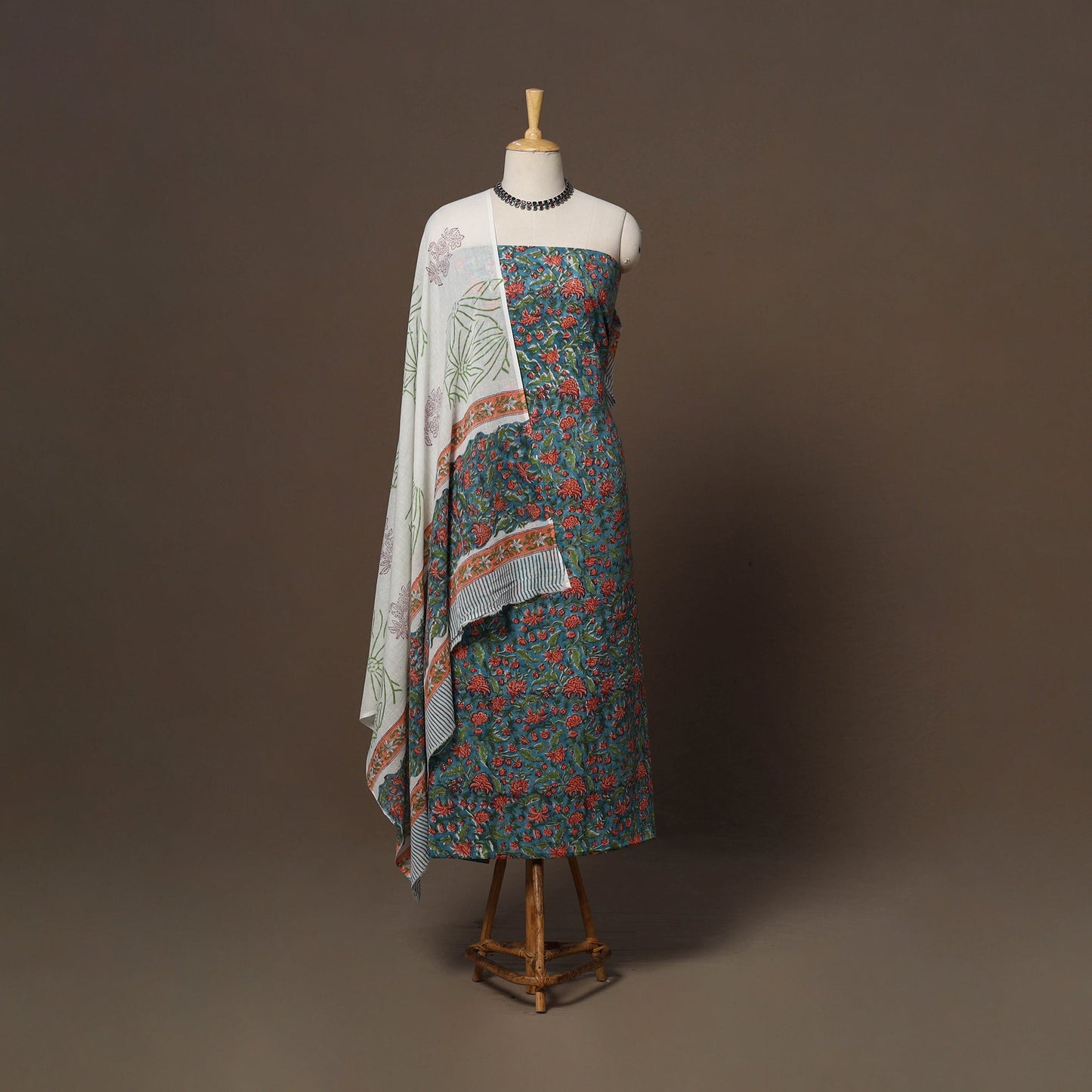 Hand sanganeri cotton 3pc unstitched dress material 11