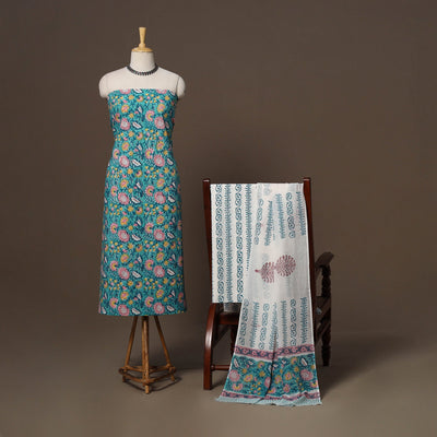 Hand sanganeri cotton 3pc unstitched dress material 19