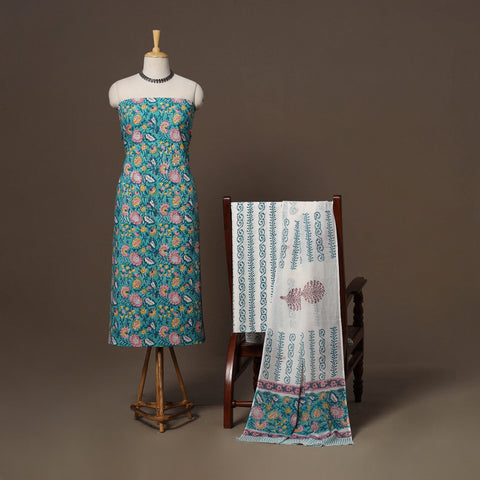 Hand sanganeri cotton 3pc unstitched dress material 19