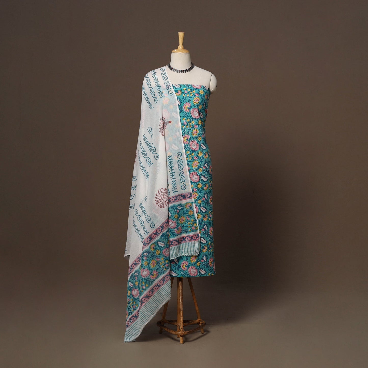 Hand sanganeri cotton 3pc unstitched dress material 19