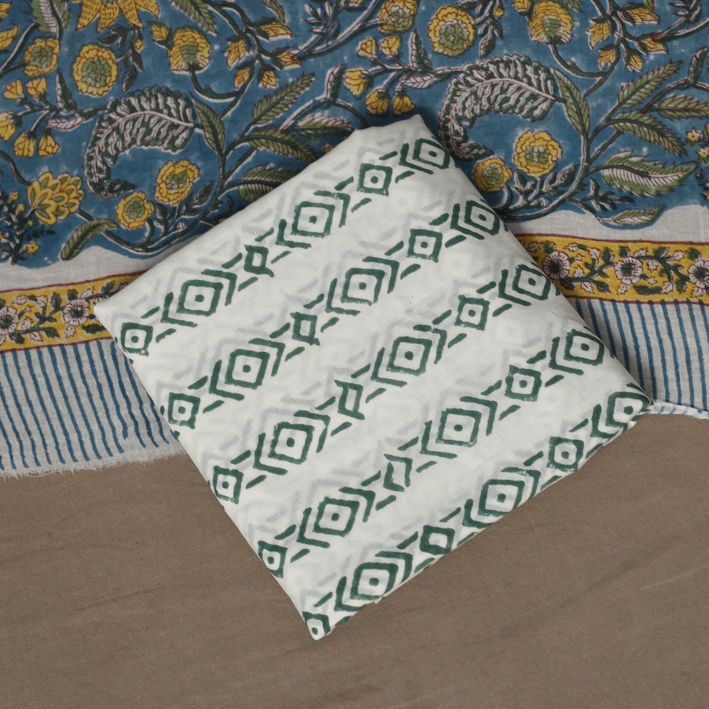 Hand sanganeri cotton 3pc unstitched dress material 33