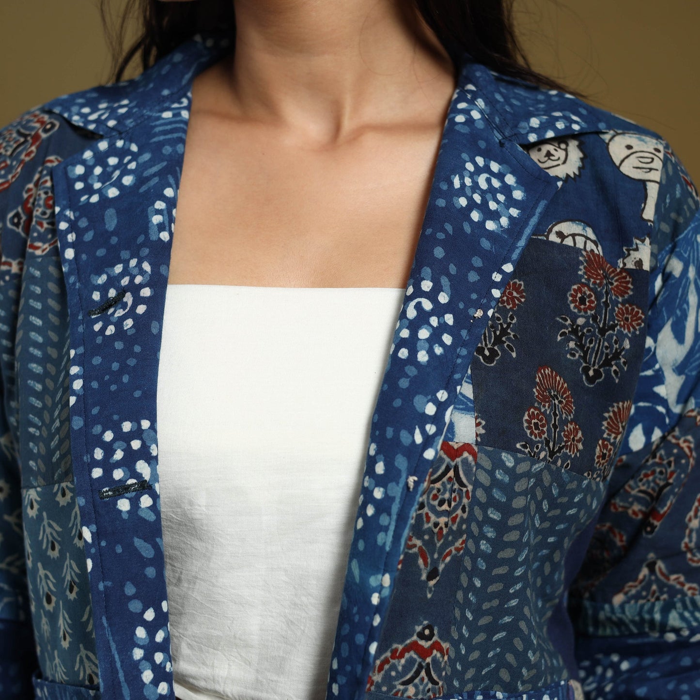 Blue - hand-stitched mosaic cotton women’s jacket 01