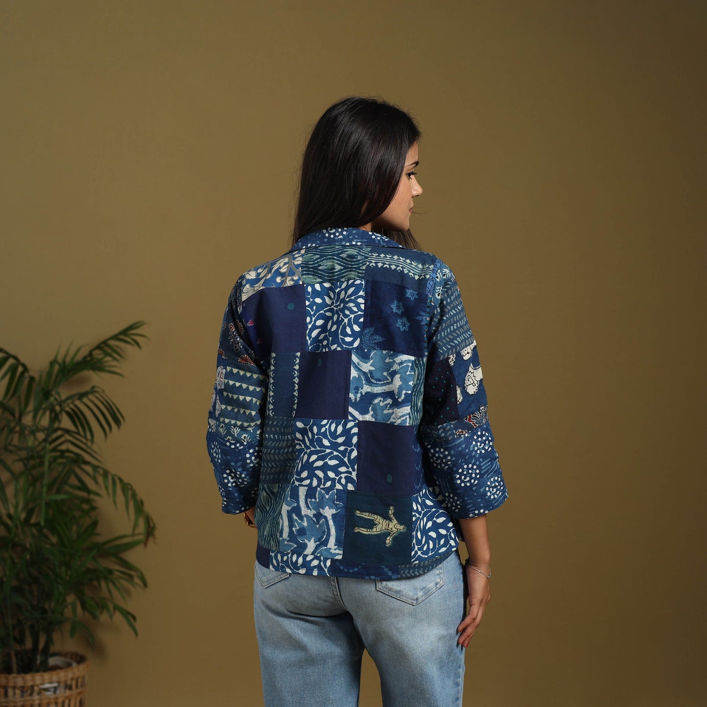 Blue - hand-stitched mosaic cotton women’s jacket 01