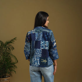 Blue - hand-stitched mosaic cotton women’s jacket 01