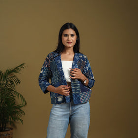 Blue - hand-stitched mosaic cotton women’s jacket 01