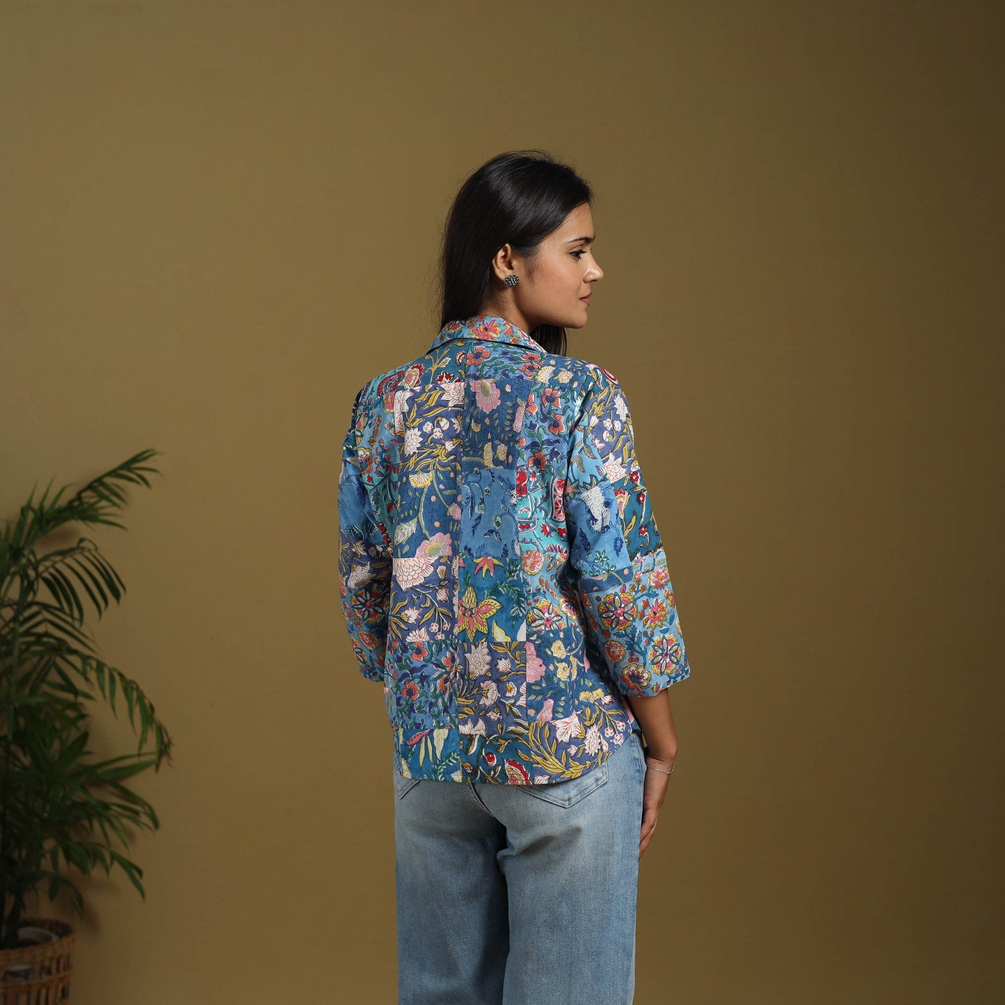 Blue - hand-stitched mosaic cotton women’s jacket 05