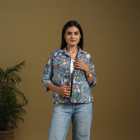 Blue - hand-stitched mosaic cotton women’s jacket 05