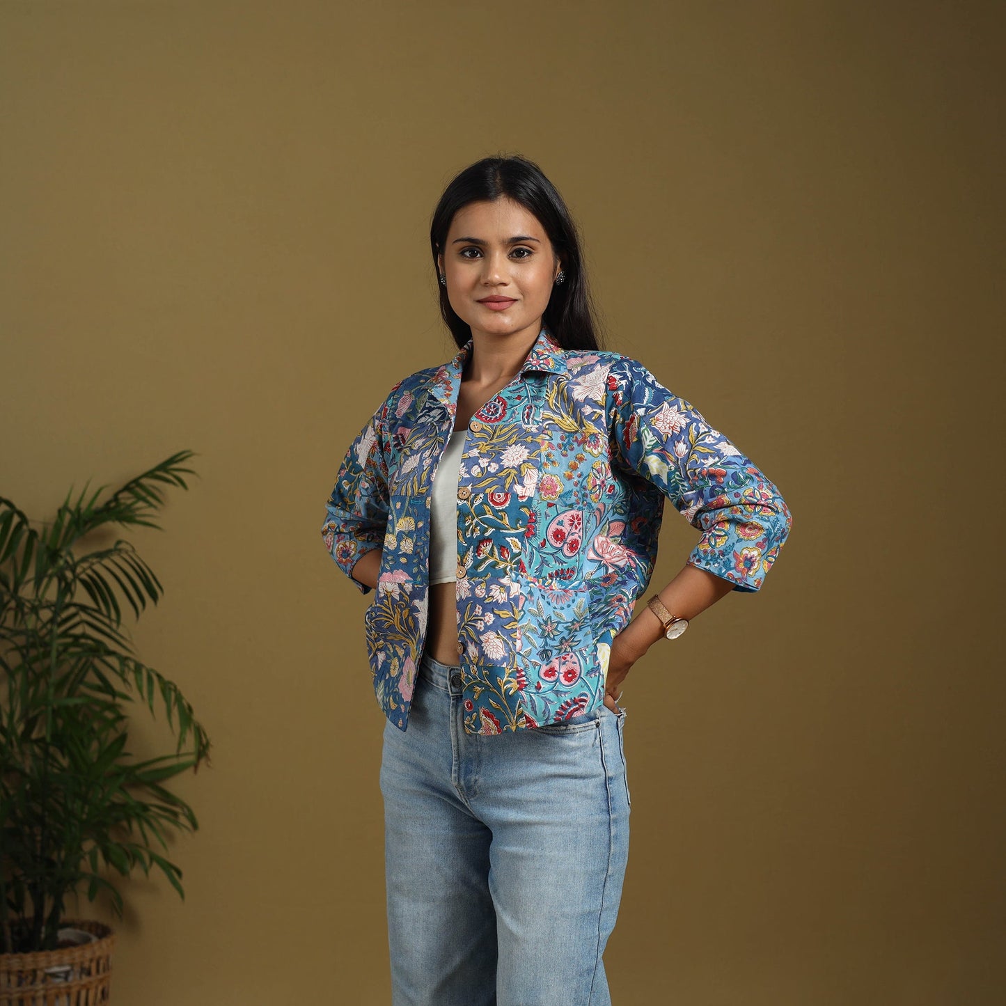 Blue - hand-stitched mosaic cotton women’s jacket 05