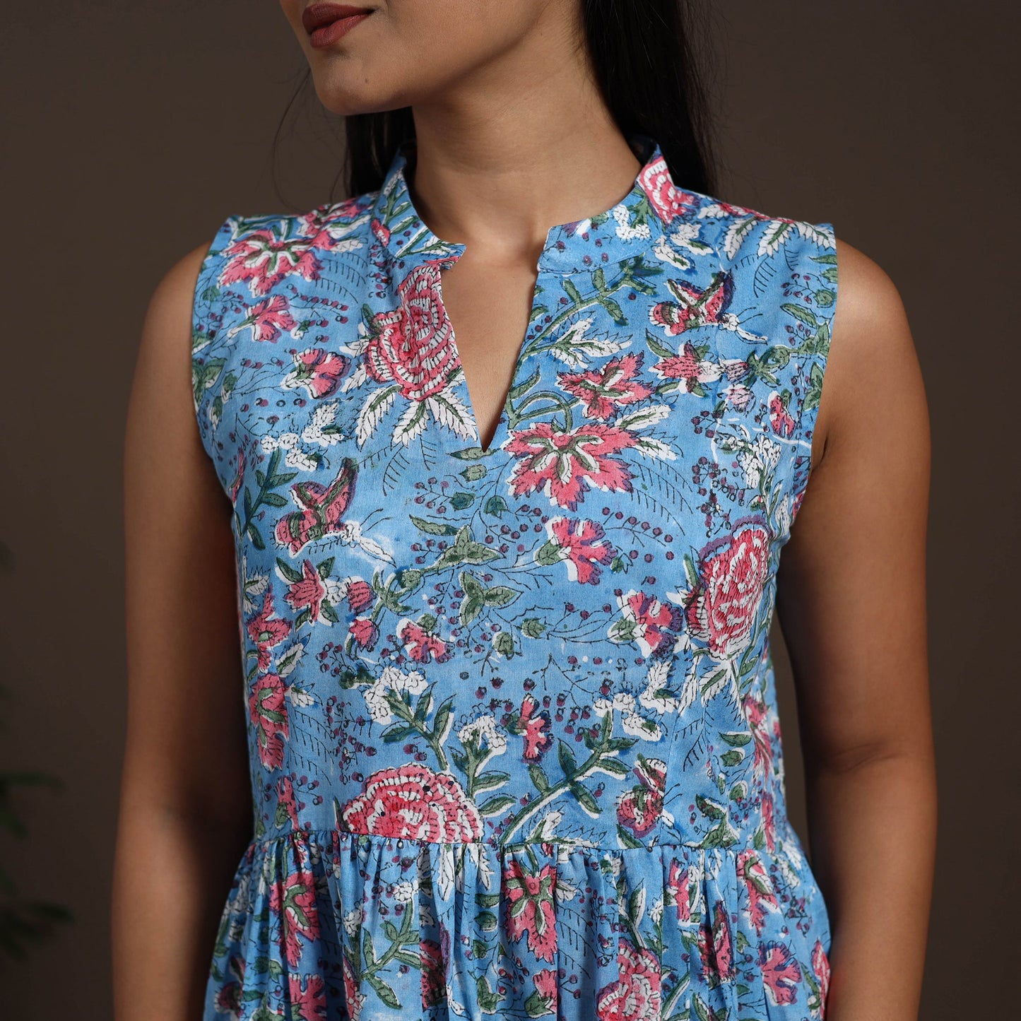 Blue - hand tiered sanganeri dress 07 - handcrafted