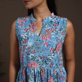 Blue - hand tiered sanganeri dress 07 - handcrafted