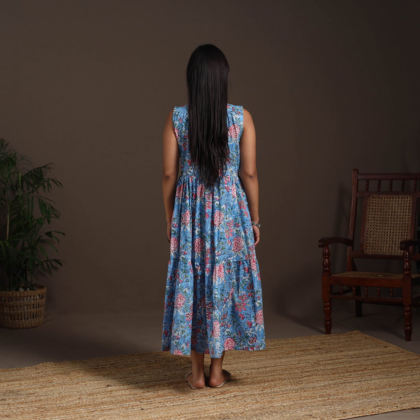 Blue - hand tiered sanganeri dress 07 - handcrafted