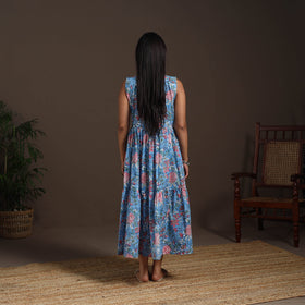 Blue - hand tiered sanganeri dress 07 - handcrafted