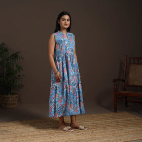 Blue - hand tiered sanganeri dress 07 - handcrafted