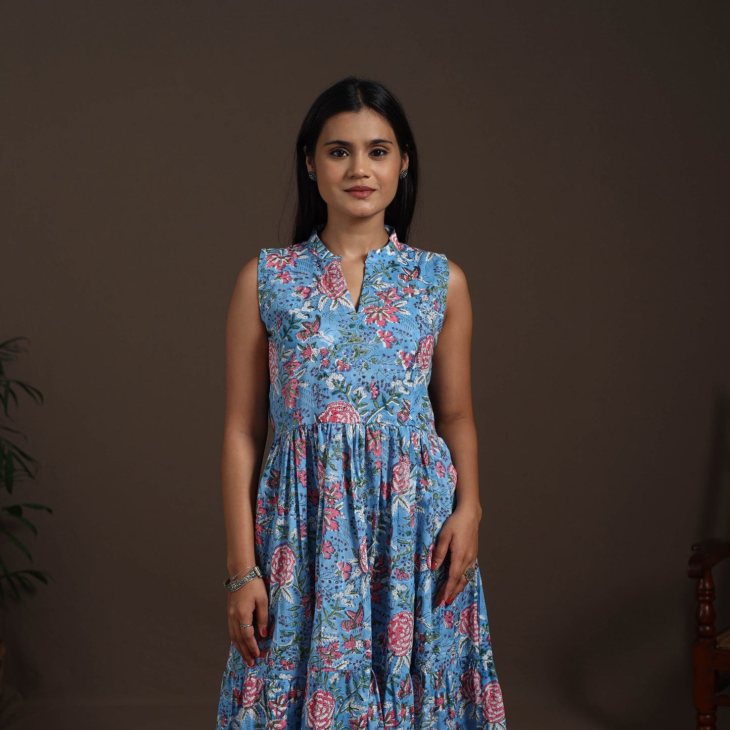 Blue - hand tiered sanganeri dress 07 - handcrafted