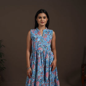 Blue - hand tiered sanganeri dress 07 - handcrafted