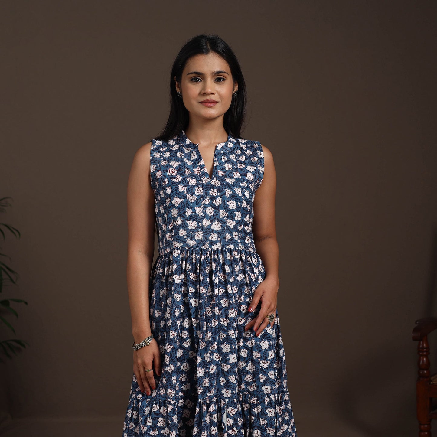 Blue - hand tiered sanganeri dress 08 - handcrafted