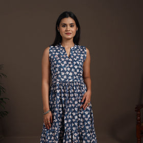 Blue - hand tiered sanganeri dress 08 - handcrafted